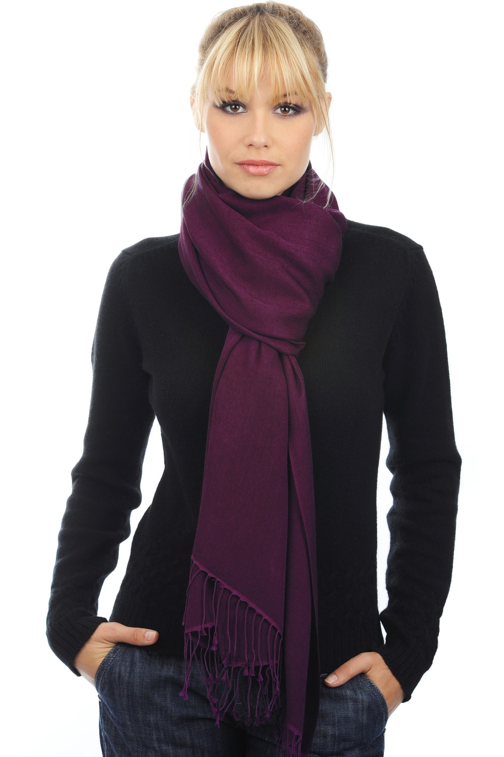Cashmere & Silk accessories shawls platine bright violette 201 cm x 71 cm